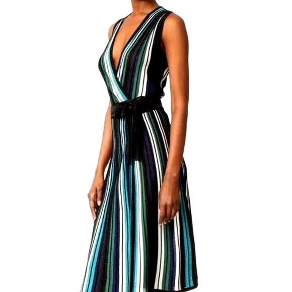 Diane von Furstenberg Cadenza Metallic Striped Sleeveless Wrap Dress Size M - Picture 2 of 12